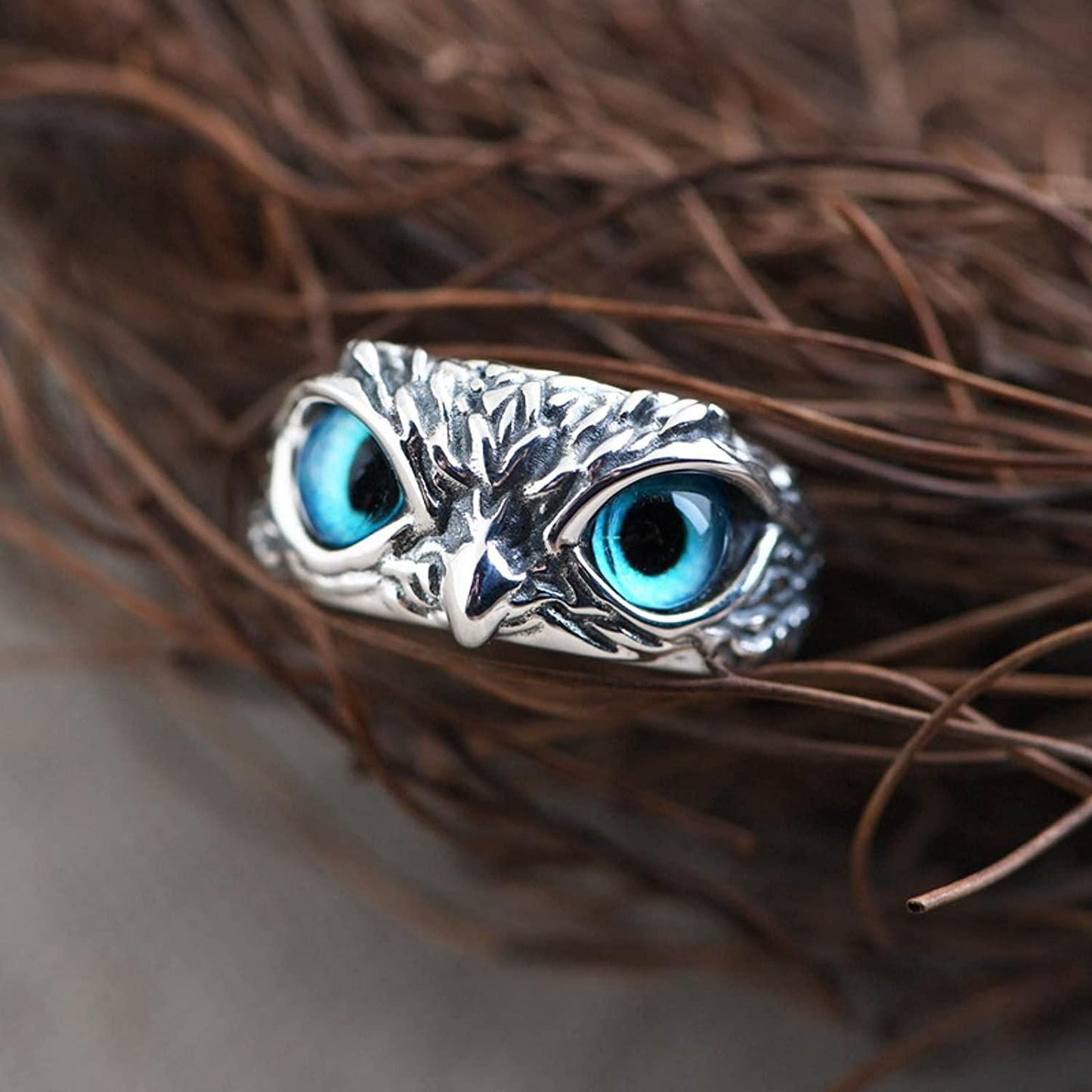 Owl Eye Ring for Men (Adjustable) Stainless Steel Silver Plated Ring