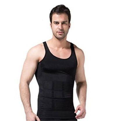 Men's Cotton Spandex Tummy Tucker Vest - Black