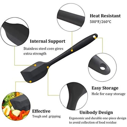 SYGA 5 Pieces Silicone Kitchen Utensils Spoon Set Cooking  Baking Tool Sets Non-Toxic Hygienic Safety Heat Resistant_Black