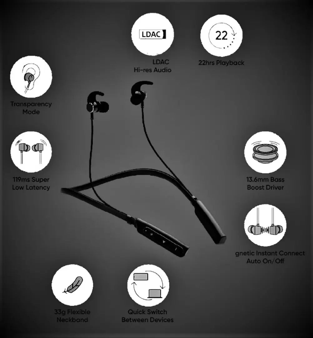 boAt Tunifi Earbuds B-235 Neckband upto 40 Hours playback Wireless Bluetooth Headphones Airpods ipod buds bluetooth Headset