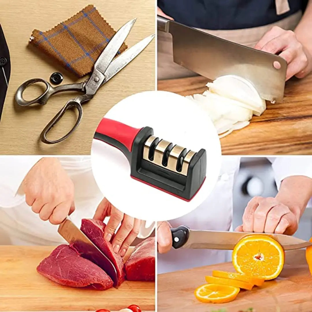 Knife Sharpener Tool for Kitchen, Professional 3 Stage Knife and Scissor Sharpener with Non-Slip Base and Ergonomic Design
