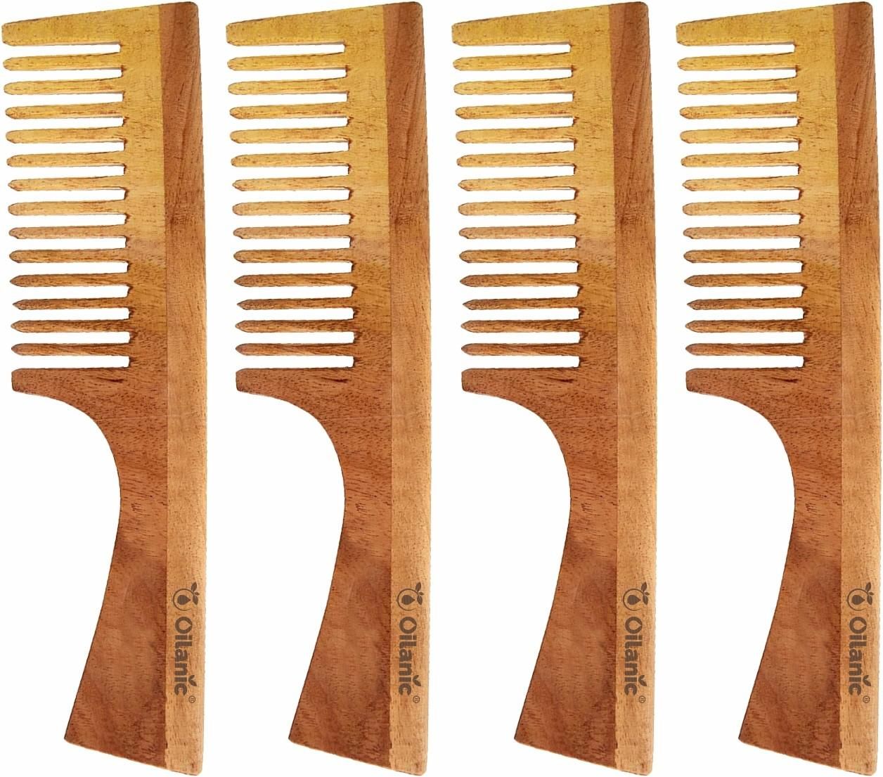 Oilanic Handmade Neem Wooden Dressing Handle Comb(7.5 inches)- For Antidandruff & Hair growth Men & Women pack of 4 Pcs
