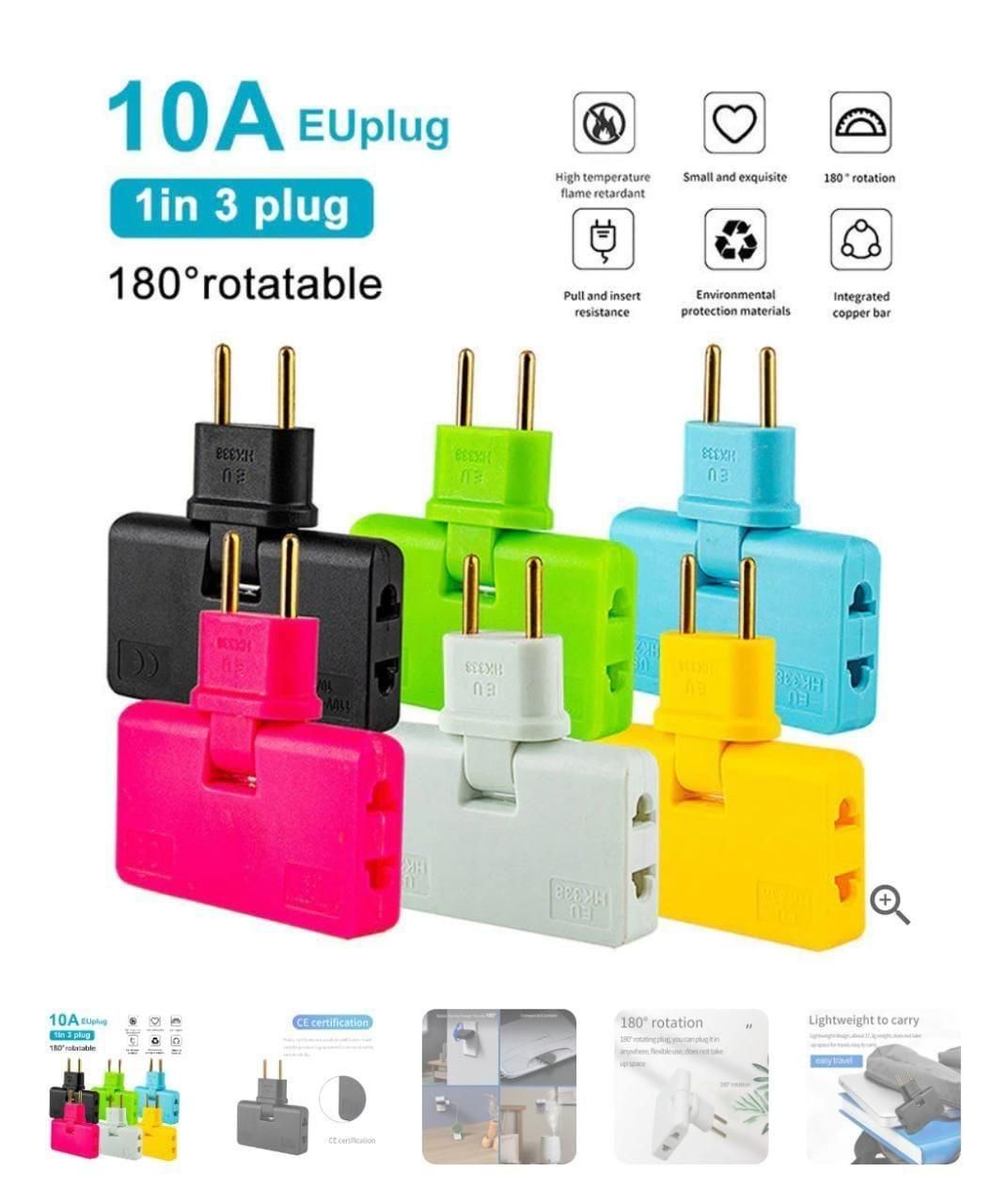 Rotate Plug EU Converter 3 in 1 Rotatable Outlet Extender 180 Degree Extension Plug with Foldable Multi Plug (Multicolor, Pack of 2)