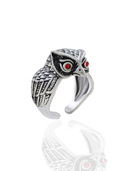 Saizen Silver Rings for Men Owl Face Ring