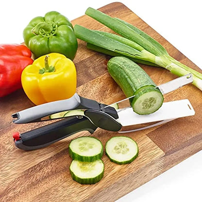Rudra Enterprises 2 in 1 Stainless Steel Multi Functional Kitchen Vegetable Clever Cutter Scissor for Home/Kitchen with Lock System Clever Cutter